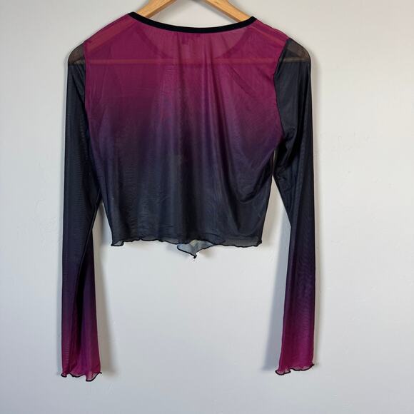 Delias Rose Mesh Crop Top Women's Size XL Black Purple Long Sleeve Y2K Rave - Picture 4 of 5